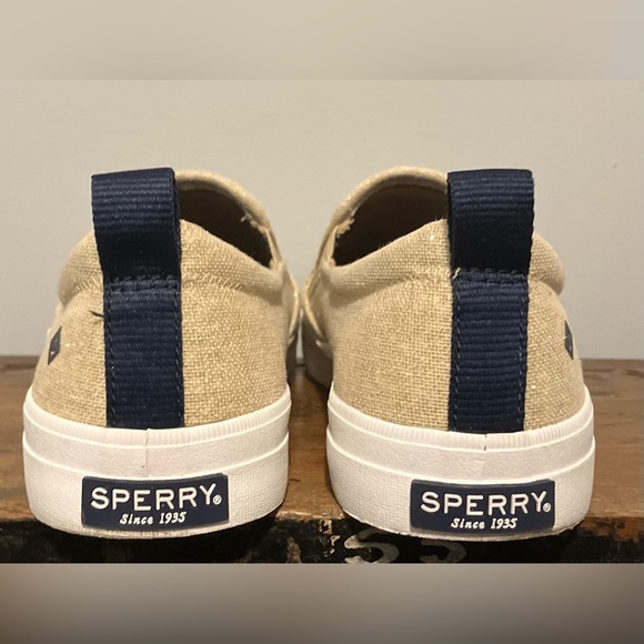 Sperry Crest Twin Gore Champagne Gold /Tan Textile Sparkle Sneakers - Picture 4 of 7
